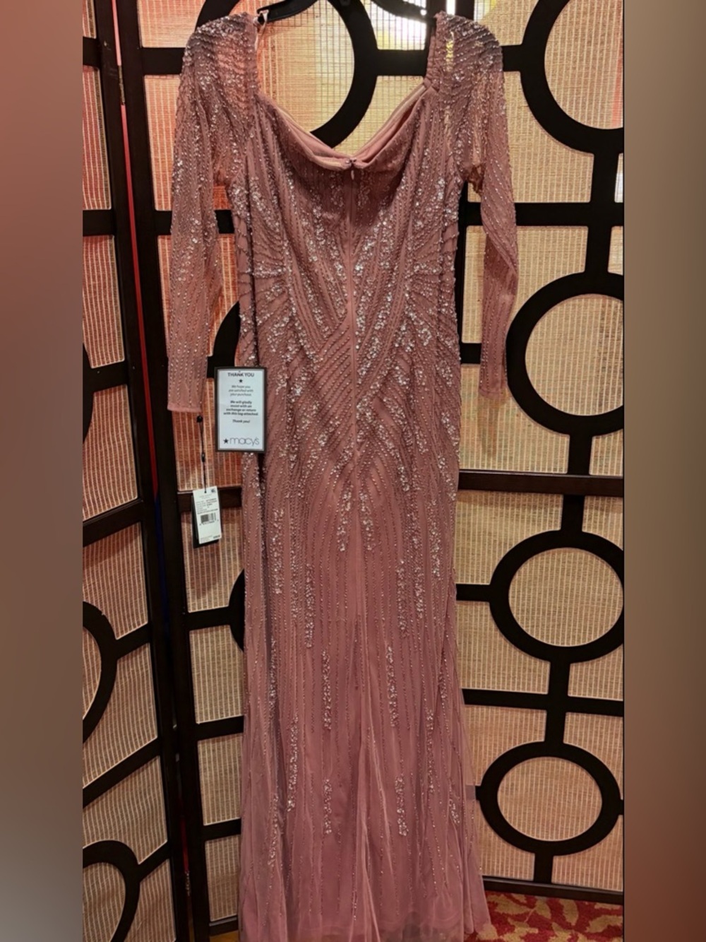 Adrianna Papell Rose Beaded Long-Sleeve Gown